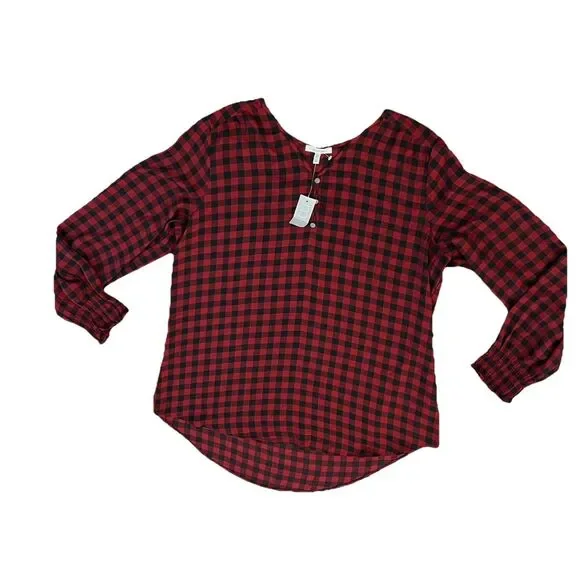 New Maurice’s Women’s Top Medium Oversized Gingham Plaid Red Black Popover - Picture 1 of 5